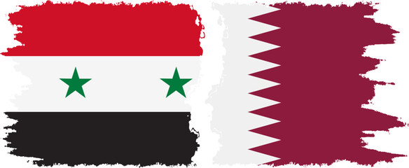 Qatar and Syria grunge flags connection vector