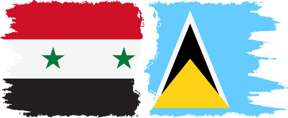 Saint Lucia and Syria grunge flags connection vector
