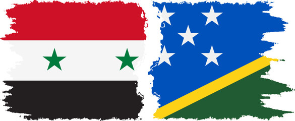 Solomon Islands and Syria grunge flags connection vector
