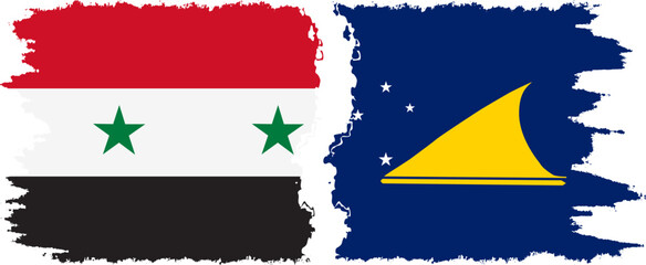 Tokelau and Syria grunge flags connection vector