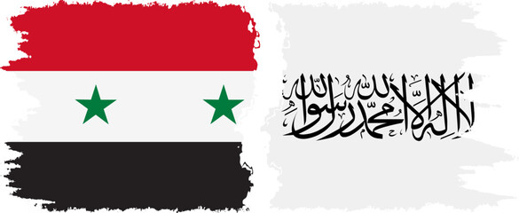 Afghanistan and Syria grunge flags connection vector