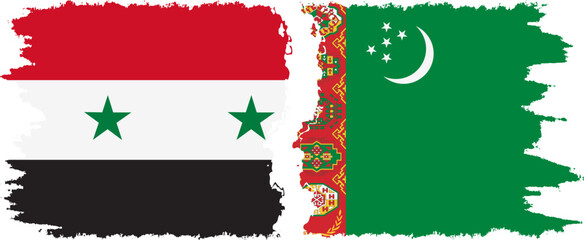 Turkmenistan and Syria grunge flags connection vector