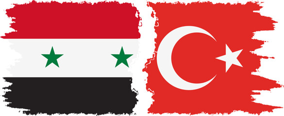 Turkey and Syria grunge flags connection vector