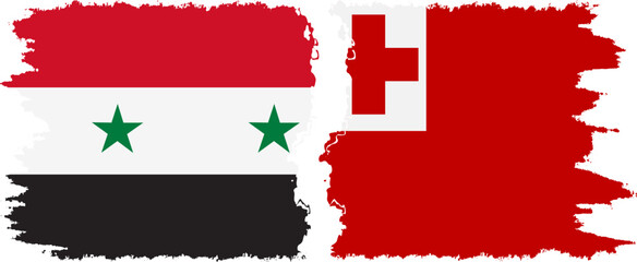 Tonga and Syria grunge flags connection vector