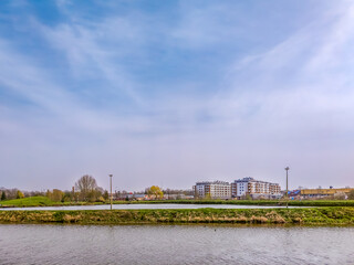 Obraz premium The Wilga River flows through the city of Garwolin in Poland.