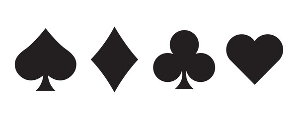 Suit deck of playing cards on white background.  Hearts diamonds clubs spades sign chips. Vector illustration.