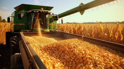 combine harvester working on wheat field