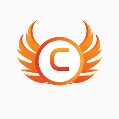 Letter C with Wing Logo. flame or fire gradient color logo.