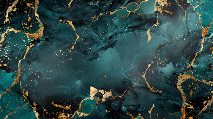 Elegant teal and gold abstract marble texture with fluid, swirling patterns. Perfect for backgrounds, designs, and creatives.