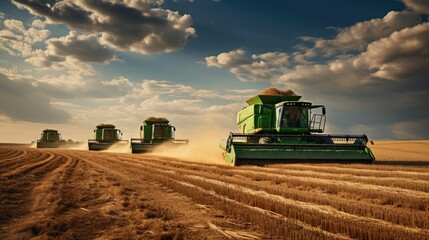 Obraz premium green harvester tractors