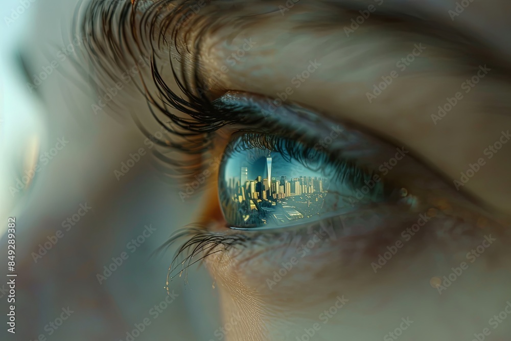 Sticker Close-up of a Person's Eye with Reflection of a Cityscape