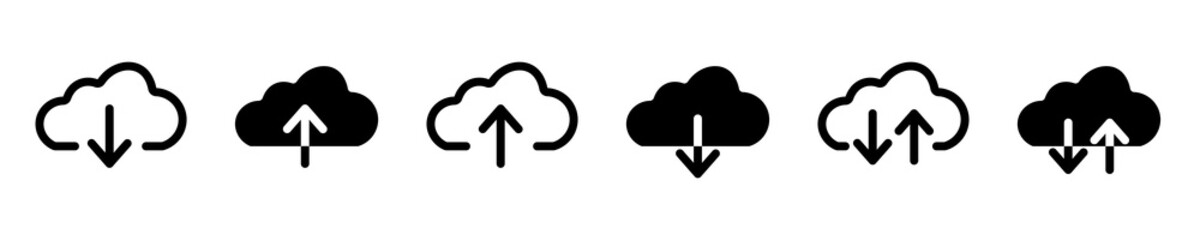 Cloud download and send icon. Upload cloud download arrow. Line style. Download cloud computing outline and filled vector sign. Download symbol.