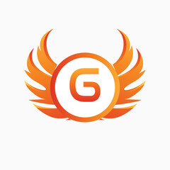 Letter G with Wing Logo. flame or fire gradient color logo.