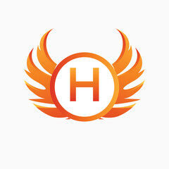 Letter H with Wing Logo. flame or fire gradient color logo.