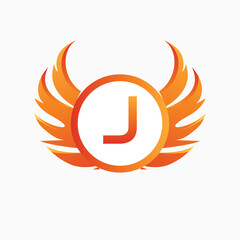 Letter J with Wing Logo. flame or fire gradient color logo.