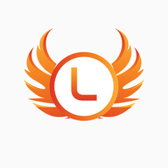 Letter L with Wing Logo. flame or fire gradient color logo.