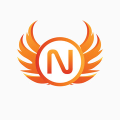 Letter N with Wing Logo. flame or fire gradient color logo.