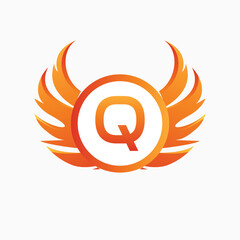 Letter Q with Wing Logo. flame or fire gradient color logo.