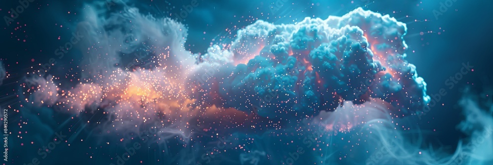 Aufkleber An abstract visualization of cloud computing, with digital elements representing data processing and AI operations in the cloud. Generative AI