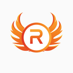 Letter R with Wing Logo. flame or fire gradient color logo.