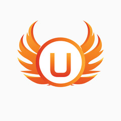 Letter u with Wing Logo. flame or fire gradient color logo.