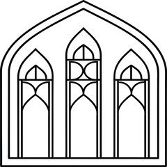 Mosque coloring pages. Outline minaret and dome mosque vector design isolated on white background