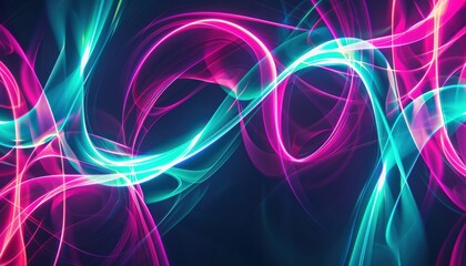 Naklejka premium Vibrant abstract neon light trails on a dark background, showcasing dynamic and colorful movement for creative and futuristic designs.