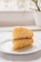 slice of sponge cake on a plate 