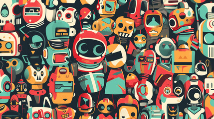 Obraz premium A colorful and detailed image of various robots and other robot related objects. 