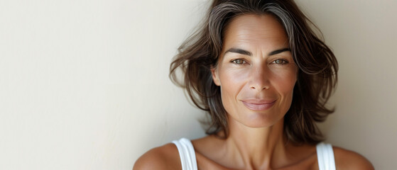 Portrait Woman Smiling. Mature Woman with Brown Hair