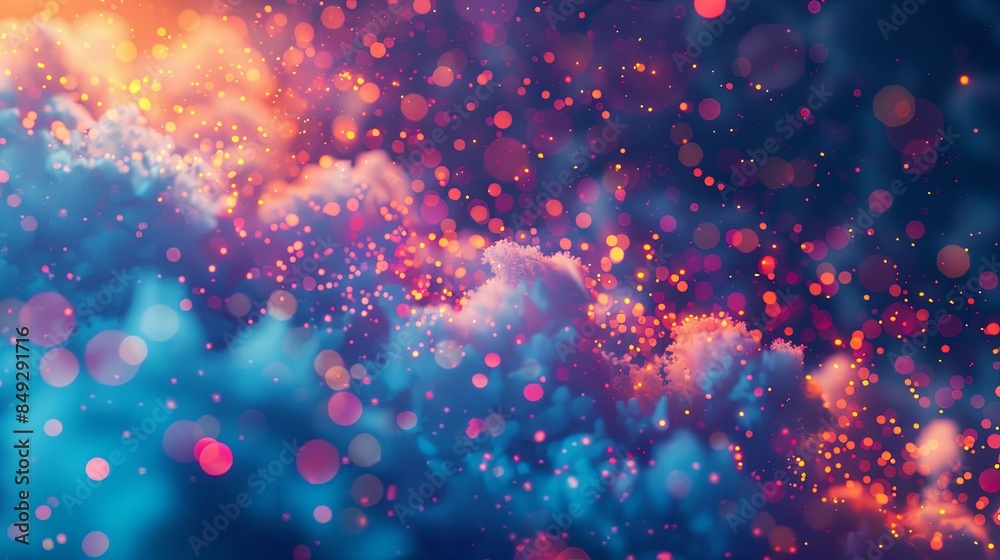 Poster an abstract visualization of cloud computing with digital elements representing data processing and 