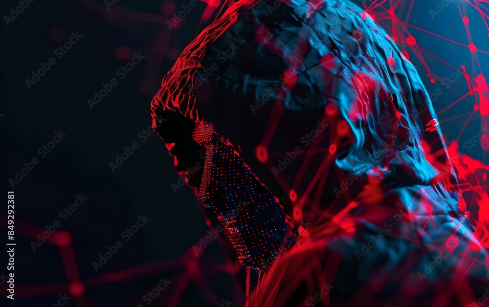 Poster hacker with digital network overlay. dark web, hacker attack, virus infected software and cyber secu