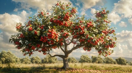 Fototapeta premium Apple Tree in a Meadow with a Sunny Sky