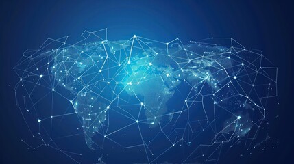 Fototapeta premium Capture the essence of global collaboration with a dynamic stock photo showcasing a world map vector formed by an intricate network of interconnected dots and points.