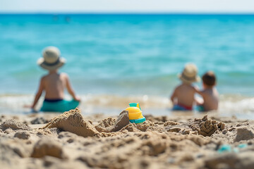 Children playing at the beach during the summer