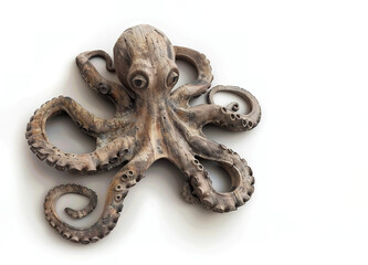 Obraz premium A wooden octopus sculpture with intricate details and a weathered look. Animals.