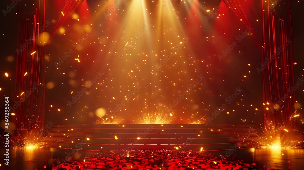 Canvas Prints an elegant view of award stage with red and golden light rays and sparks,a beautiful background