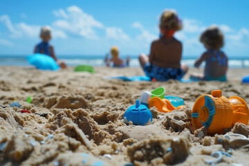 Children playing at the beach during the summer
