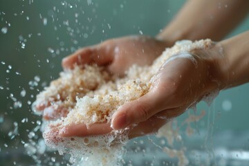 Fototapeta premium Hand Exfoliation with Scrub Particles, Clean Smooth Skin Results, Skincare Routine Highlighted