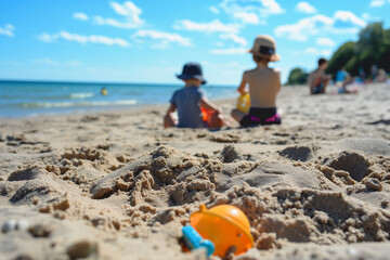 Children playing at the beach during the summer