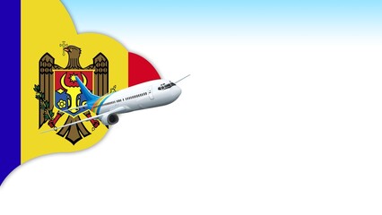 3d illustration plane with Moldova flag background for business and travel design