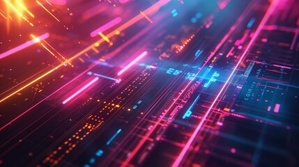 A modern abstract background wallpaper with digital glitch effects and neon lights, showcasing the intersection of technology and artistry in stunning high resolution.