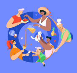 Family on summer vacation concept. Parents and kids enjoying leisure. For outdoor activities and summer travel topics