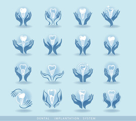 Dental implantation systems, dental care, a set of design elements