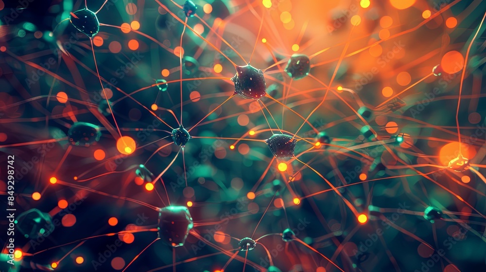 Poster An abstract depiction of a neural network, showcasing the interconnected nodes and pathways that represent data processing and learning in artificial intelligence. Generative AI