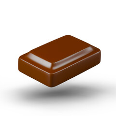 Chocolate rectangular candy. Part of chocolate bar. Isolated 3D illustration