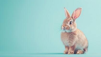Obraz premium A cute Rabbit sitting on a solid pastel background with space above for text