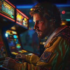 Fototapeta premium Retro Vintage Arcade Game Portrait, inspired by retro gaming culture and arcade games, hyperrealistic 4K photo.