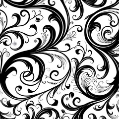 Fototapeta premium A seamless decorative pattern with intricate floral motifs and swirling lines, highlighting the detail and elegance possible with vector art in creating complex and beautiful designs