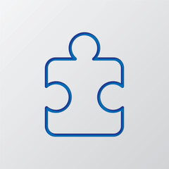 Obraz premium Puzzle simple icon vector. Flat design. Paper cut design. Cutted blue symbol with shadow. Gray background